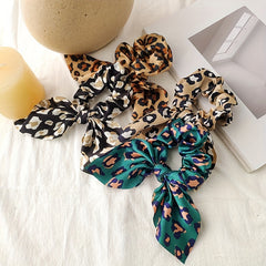Leopard Pattern Scrunchies Rabbit Ears Hair Tie Ponytail Holder