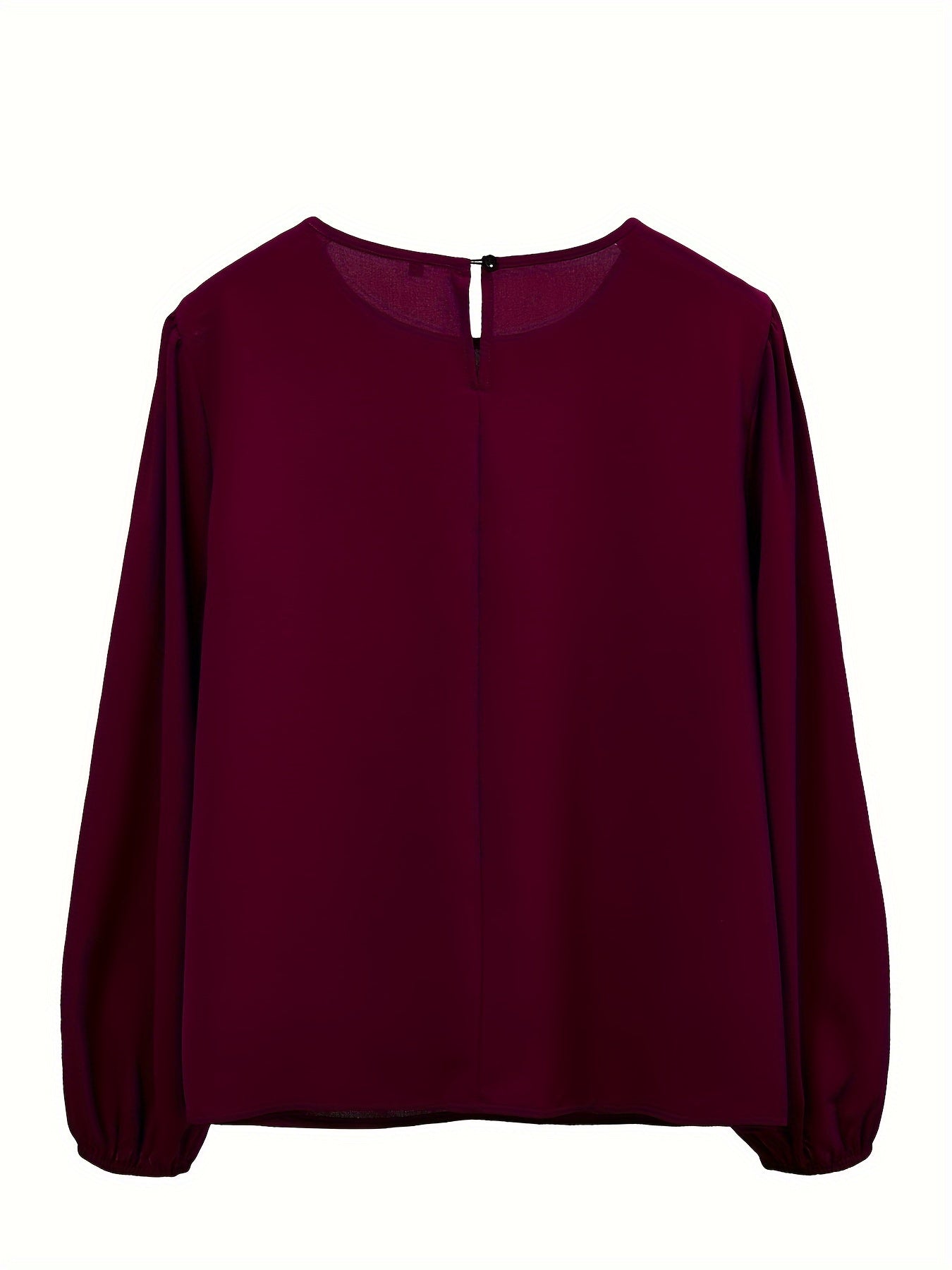  Solid Lantern Sleeve Round Neck Blouse