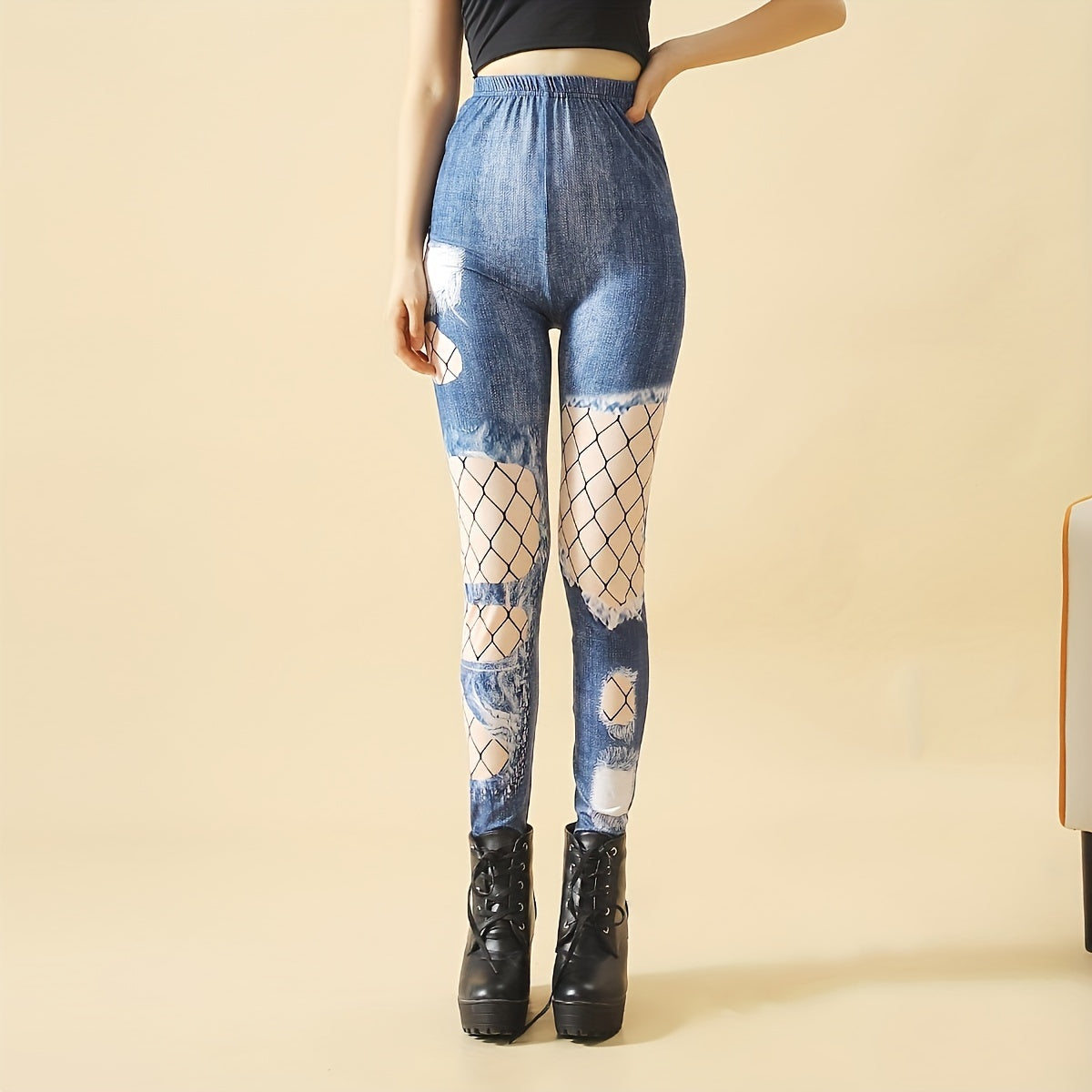 Fishnet Pattern Pantyhose High Waist Elastic Slim Hosiery