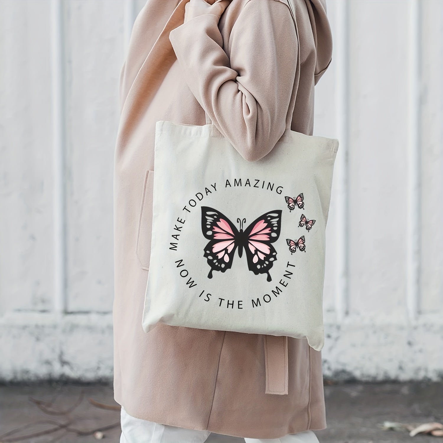 Butterfly Print Beach Tote Bag Large Capacity Canvas Shoulder Bag