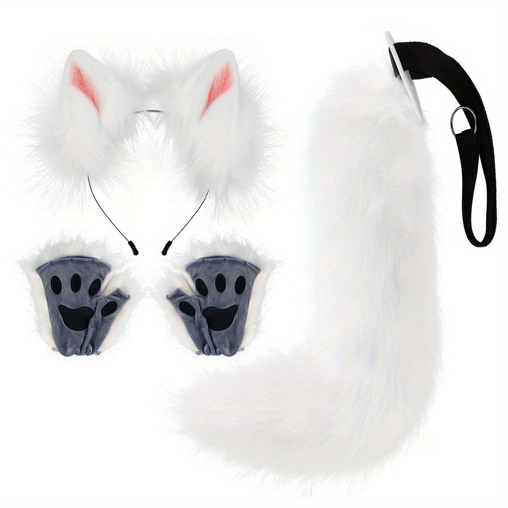 Fox Ears Hair Hoop Beast Tail Furry Halloween Plush Cosplay Set