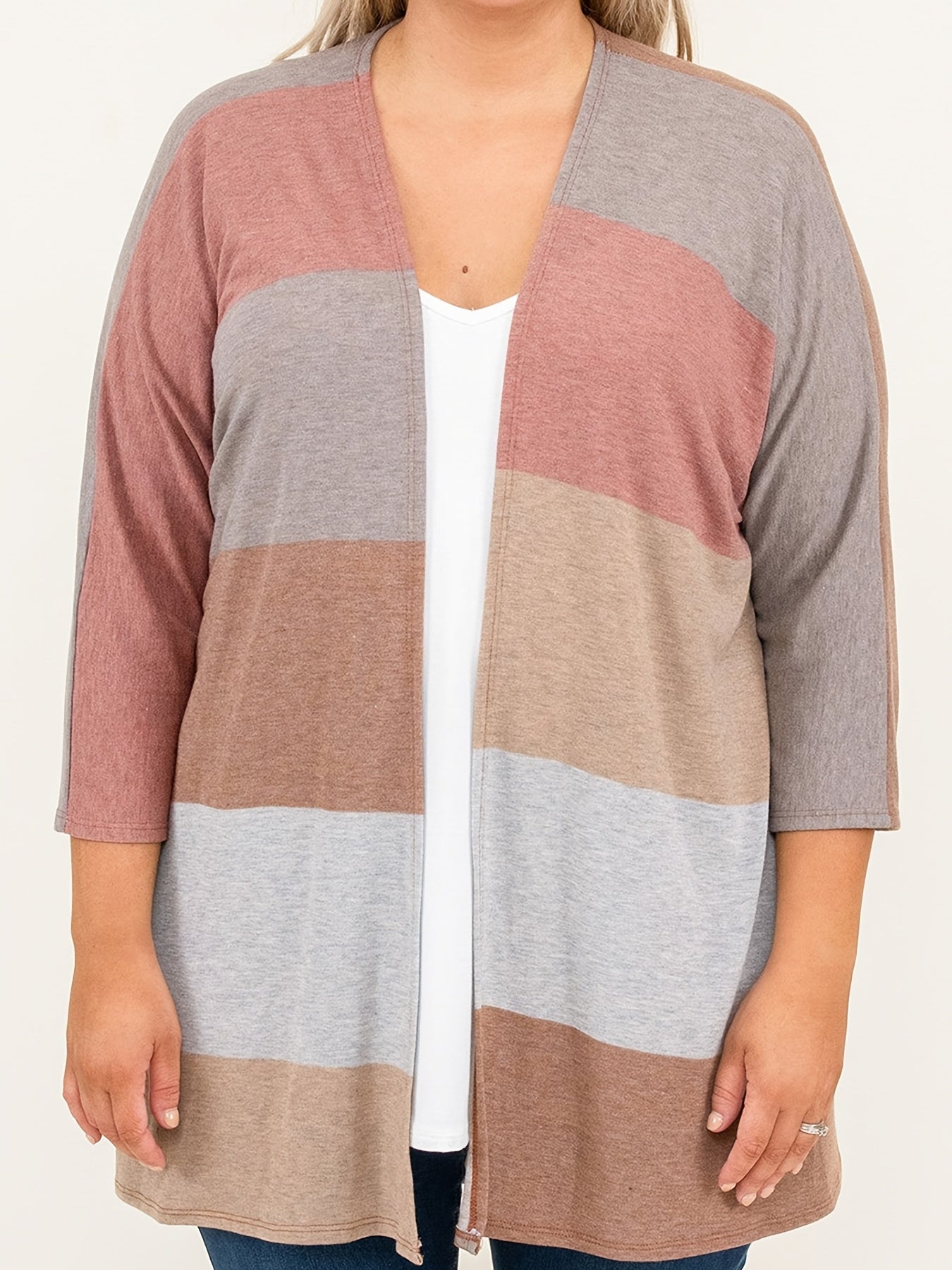  Colorblock Half Sleeve Sweater Cardigan