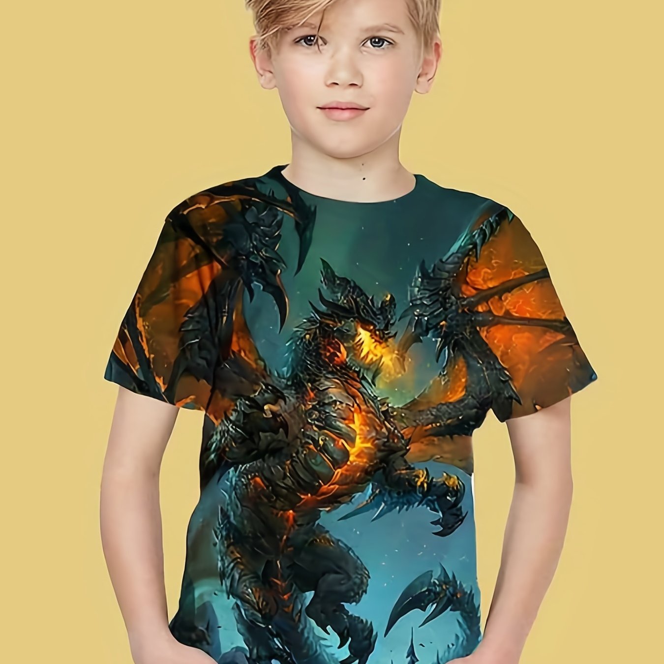 Boys Dragon Graphic T Shirt 3D Print Crew Neck Short Sleeves