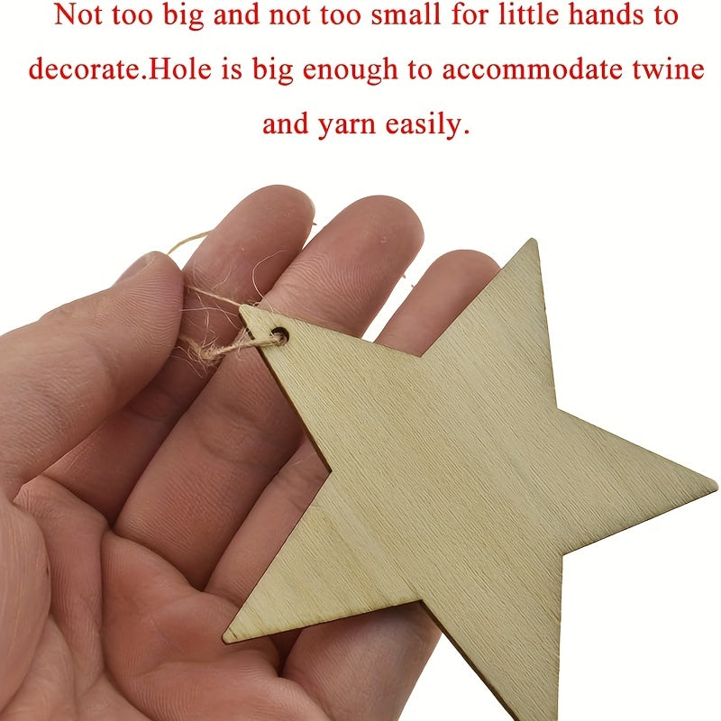 10pcs Wooden Star Ornaments with Hole & Rope DIY Crafts Decoration