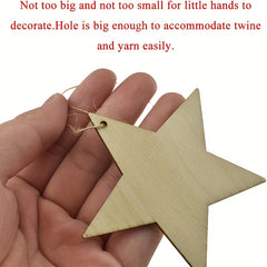 10pcs Wooden Star Ornaments with Hole & Rope DIY Crafts Decoration