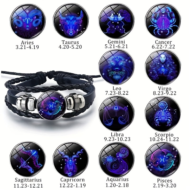 Luminous 12 Constellation Couple Bracelet Multilayer Beaded Braided