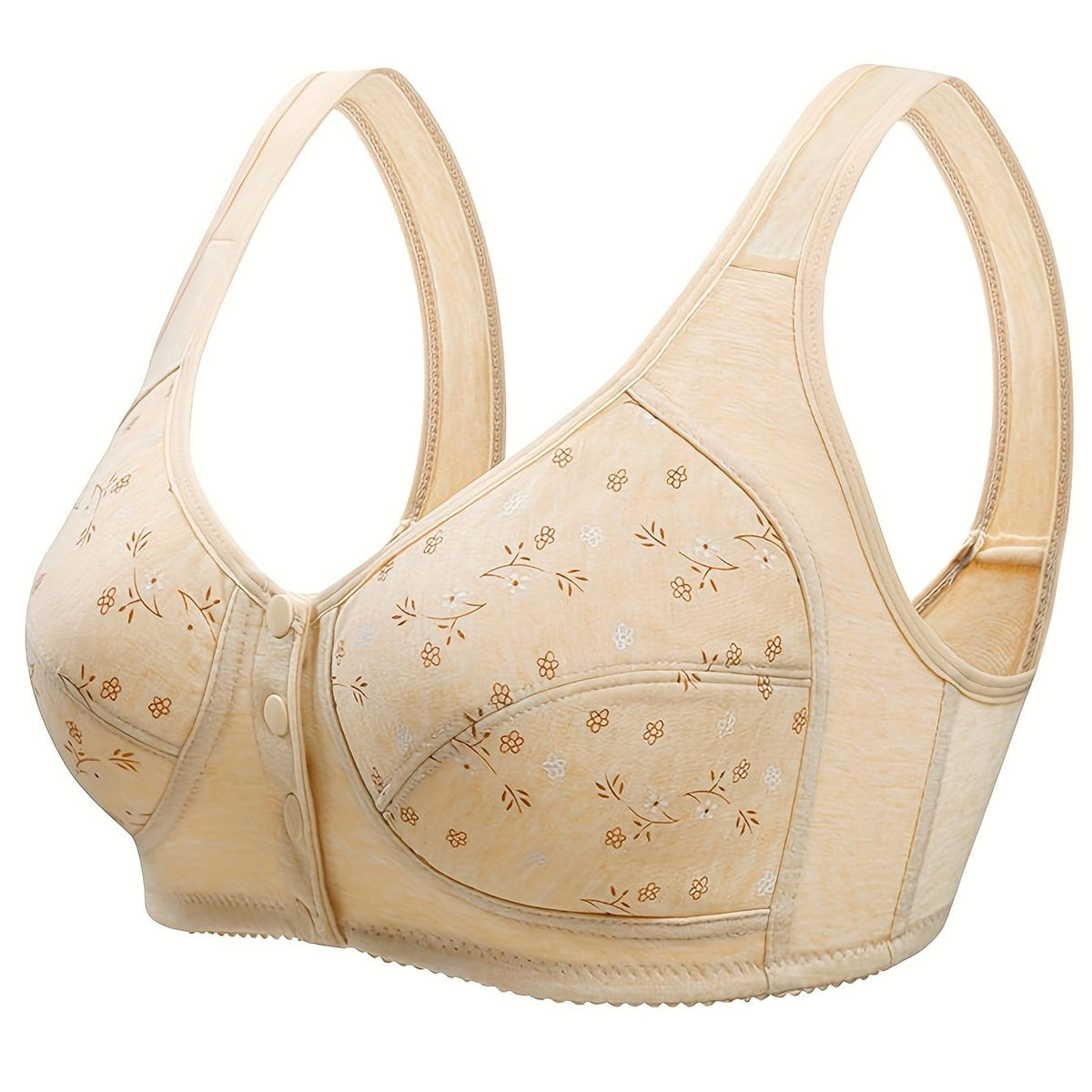 Floral Print Front Buckle Wireless Bra for Women