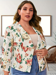  Floral Print Long Sleeve Casual Blazer