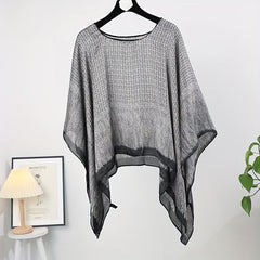 Gray Printed Large Shawl Silk Loose Pullover Shawl Windproof Sunscreen Cape