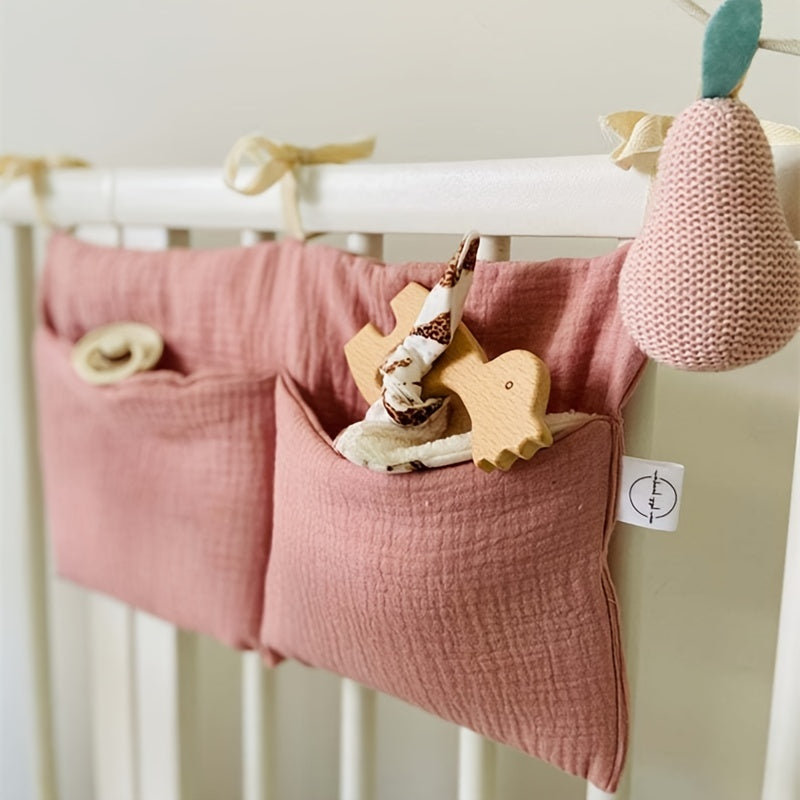 Double Layer Cotton Baby Bedside Storage Bag Two Pockets Stroller Hanging Bag