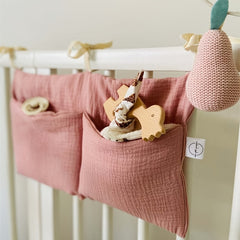 Double Layer Cotton Baby Bedside Storage Bag Two Pockets Stroller Hanging Bag