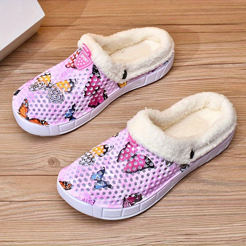 Women's Casual Butterfly Pattern Warm Hole Shoes Comfortable Outdoor Slippers