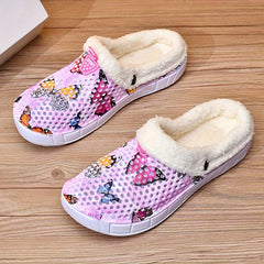 Women's Casual Butterfly Pattern Warm Hole Shoes Comfortable Outdoor Slippers