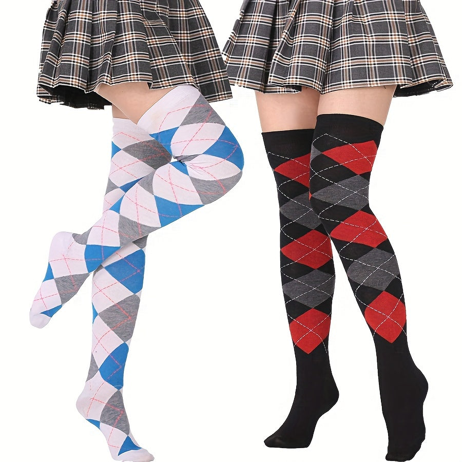 Argyle Thigh High Socks Women's Stockings
