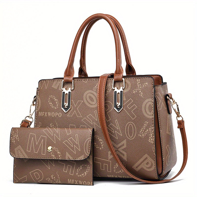 2pc Tote Bag Clutch Purse Set Textured Shoulder Bag Versatile Commuter Bag