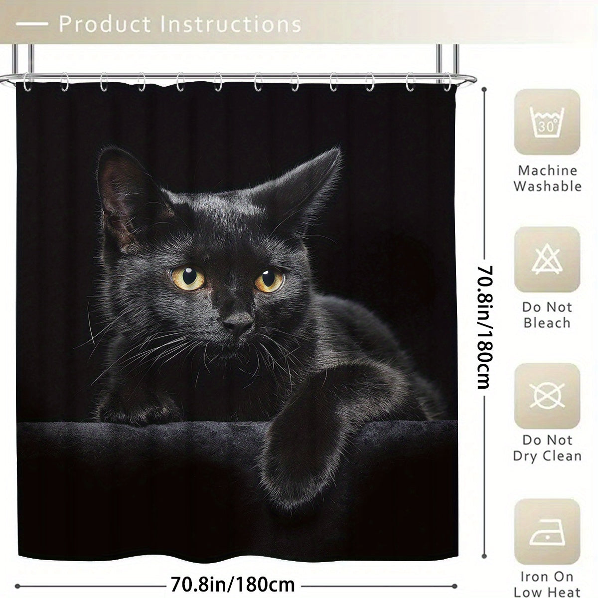 4pcs Cat Shower Curtain Set with Non-Slip Bathroom Rug