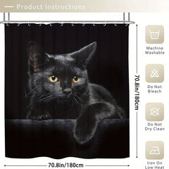 4pcs Cat Shower Curtain Set with Non-Slip Bathroom Rug