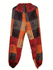 Hippie Graphic Print Drawstring Patchwork Pants Boho Loose Pants