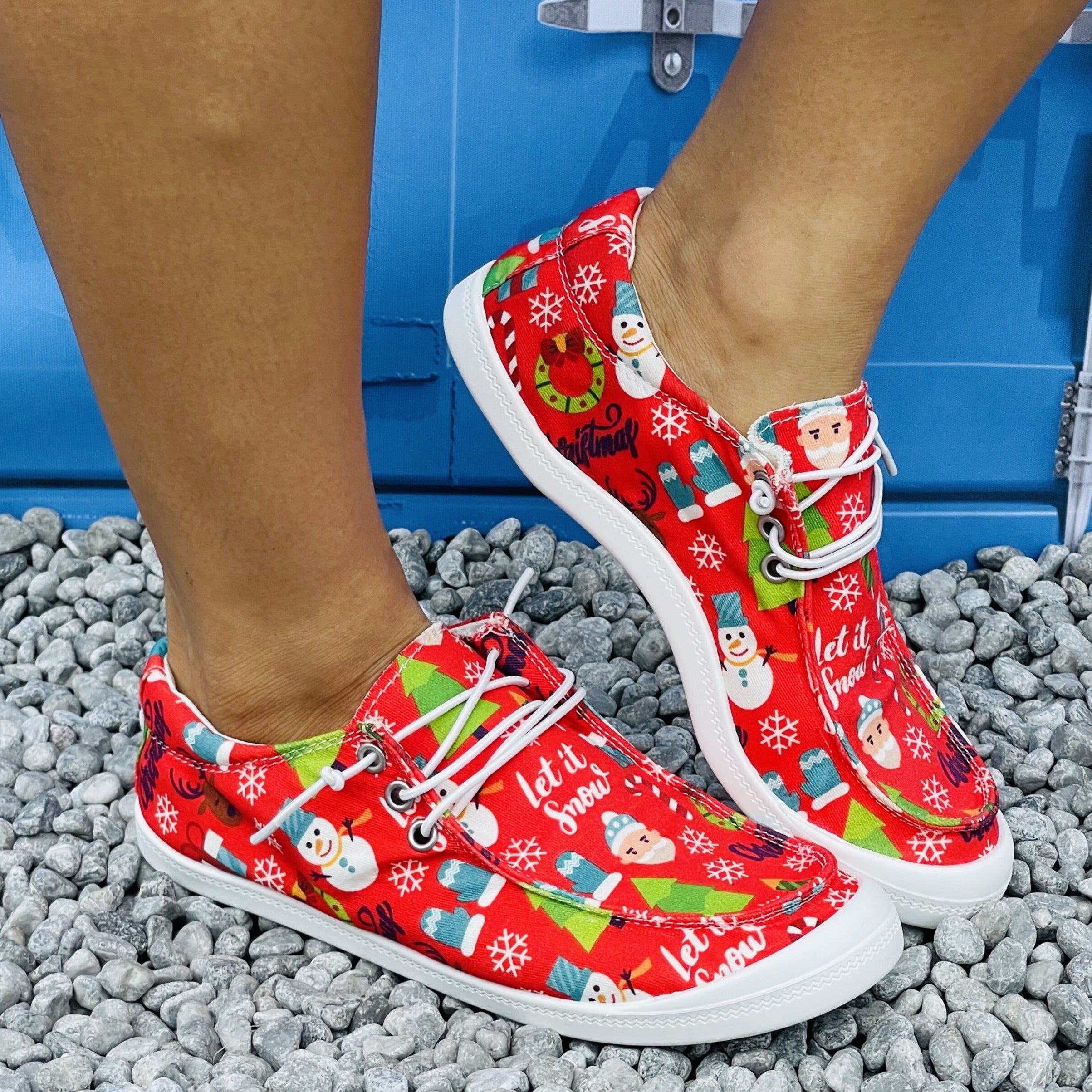 Women's Christmas Cartoon Pattern Sneakers Anti Slip Lace Up Shoes