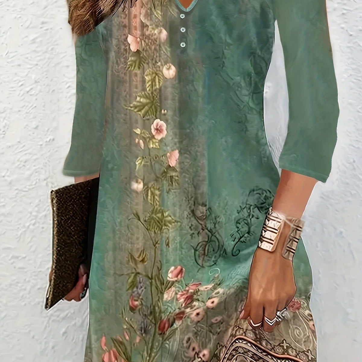  Floral Print Knee Length Dress