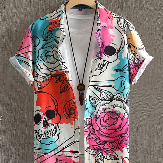 Skeleton And Rose Pattern Hawaiian Shirt