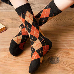 5 Pairs Argyle Crew Socks for Women