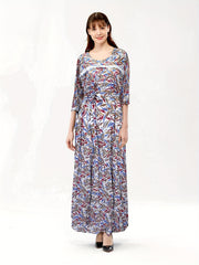  Tropical Print Boho Kaftan Maxi Dress