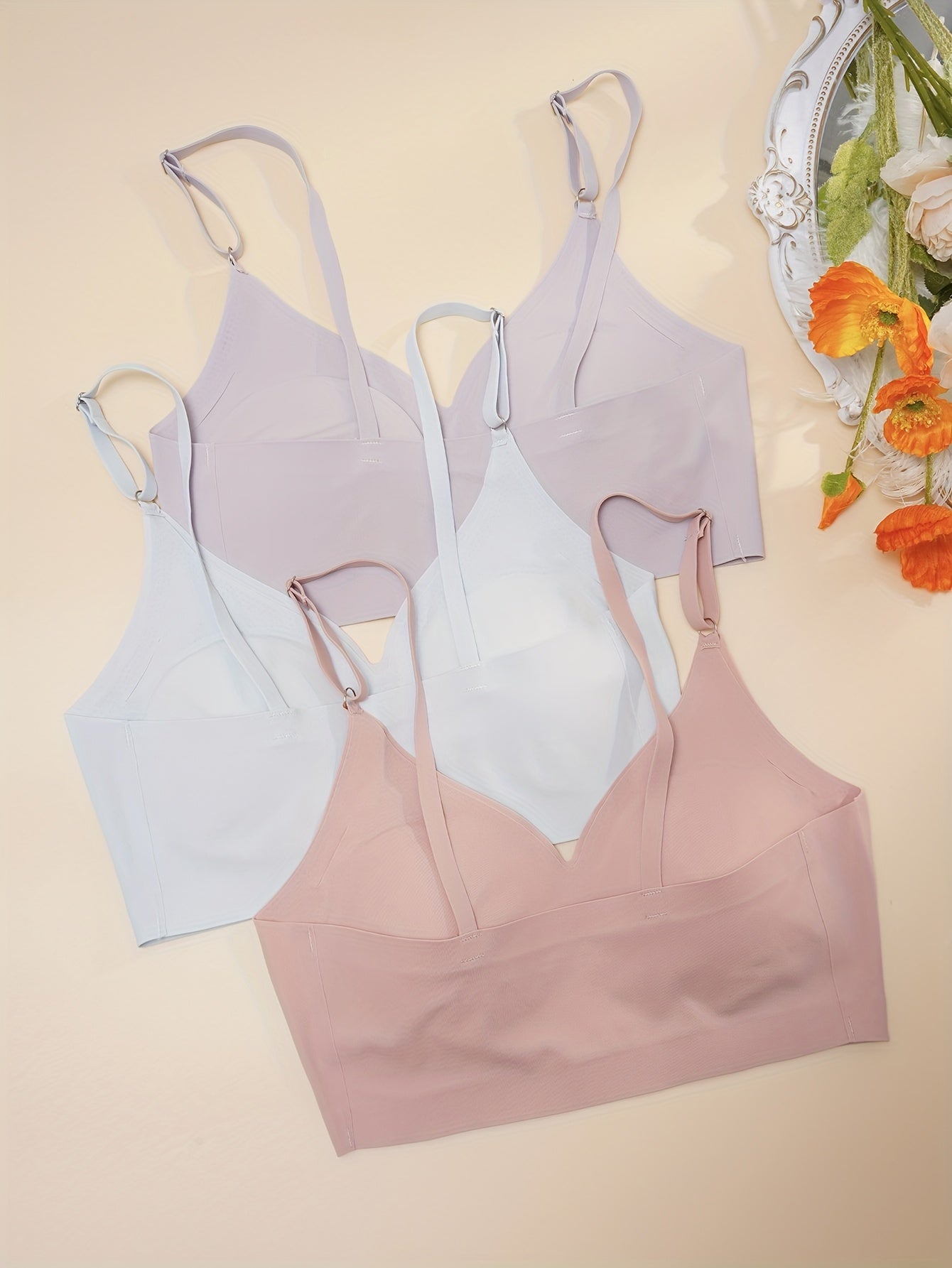 3pcs Seamless Wireless Bras Comfy & Breathable Women's Intimates