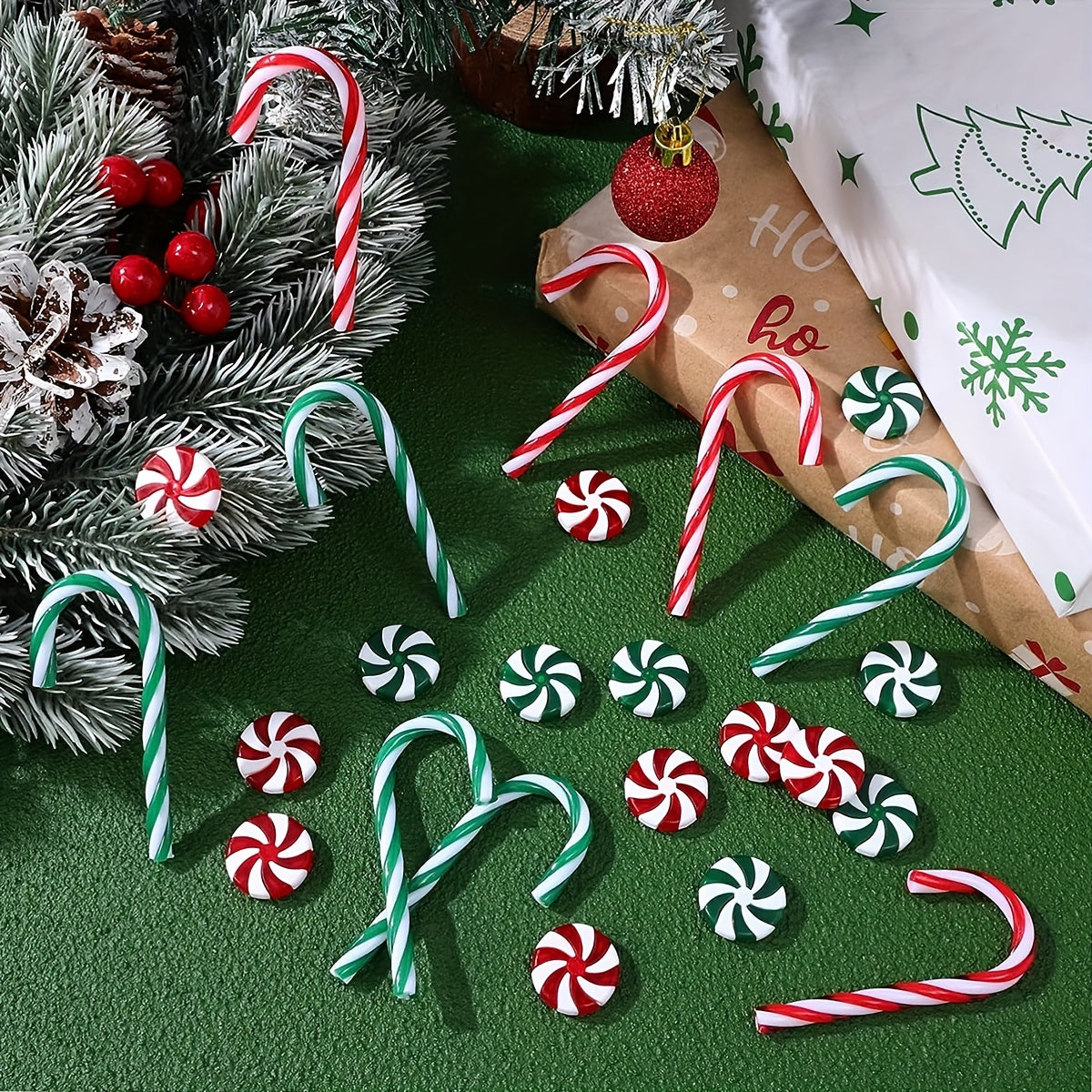 20pcs Christmas Acrylic Candy Cane Decoration Set Red Green Candy Windmill