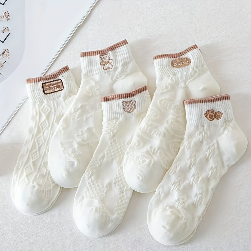 5 Pairs Cartoon Pattern Short Socks for Women Soft Lightweight Stockings
