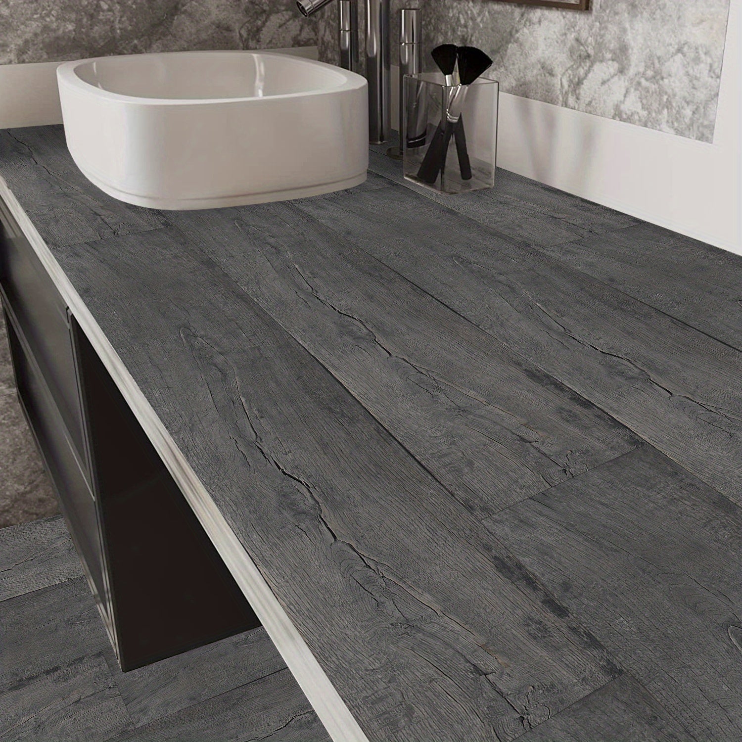 10pcs Grey Wood Peel and Stick Tiles - Waterproof for Bathrooms and Kitchens
