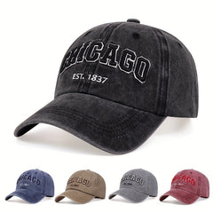 Chicago Embroidery Baseball Cap Vintage Washed Distressed Dad Hat U