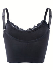  Women's Ruched Lace Trim Tee