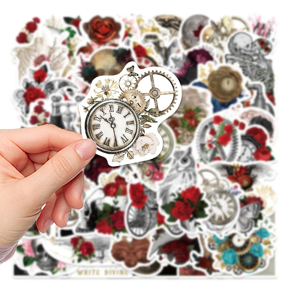 50pcs Steampunk Rose Waterproof Sticker Toy Refrigerator Water Cup Decoration
