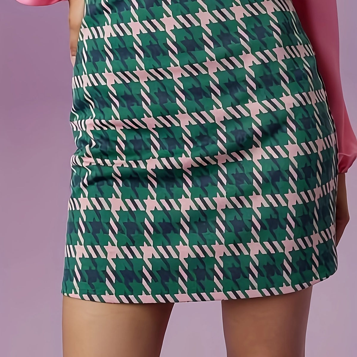  Retro Houndstooth Print High Rise Mini Skirt