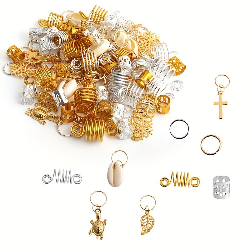 170pcs Hair Braid Dreadlock Beads Cuffs Clips Spiral Braid Hair Extension