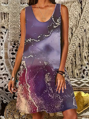Marble Print Sleeveless Dress Casual Tank Dress