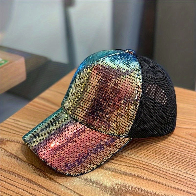 Y2K Sequin Sparkly Trucker Hat Hip Hop Adjustable Baseball Cap