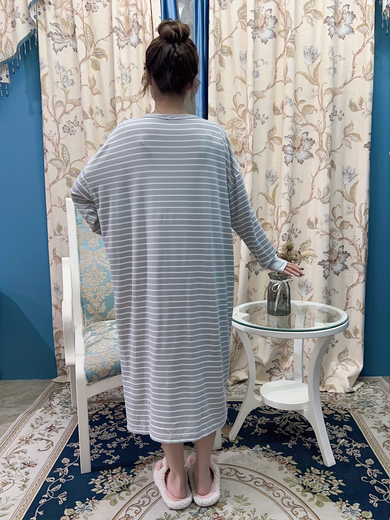 Strawberry Print Long Sleeve Lounge Dress