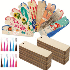 DIY Wooden Bookmark Set for Customizing and Painting with Tassel Tag