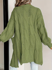  Solid Cable Long Sleeve Open Front Cardigan With Pockets