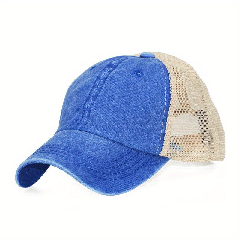 Old Washed Solid Light Plate Mesh Baseball Cap Outdoor Dad Hat
