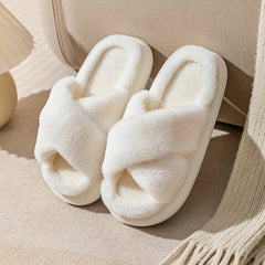 Women's Criss Cross Straps Plush Slippers Warm Indoor Shoes