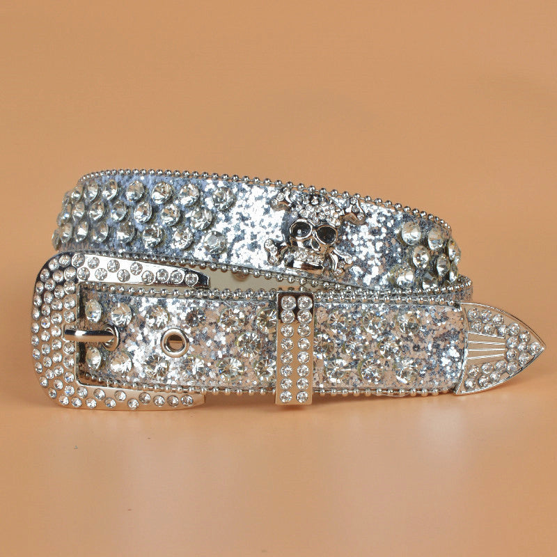 Rhinestone Skull Belt With Bling Stones For Couple