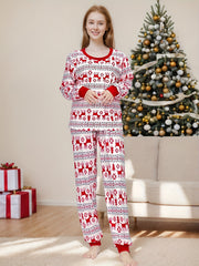 Christmas Elk Print Pajama Set Long Sleeve Top & Pants Women's Sleepwear