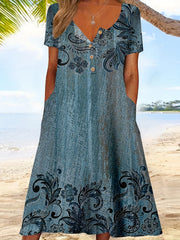 Floral Print V Neck Maxi Dress