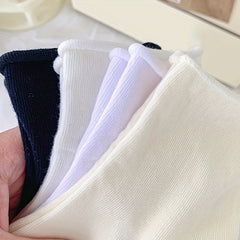 4 Pairs Solid Curling Socks Comfy & Breathable All match Socks Women's Stockings