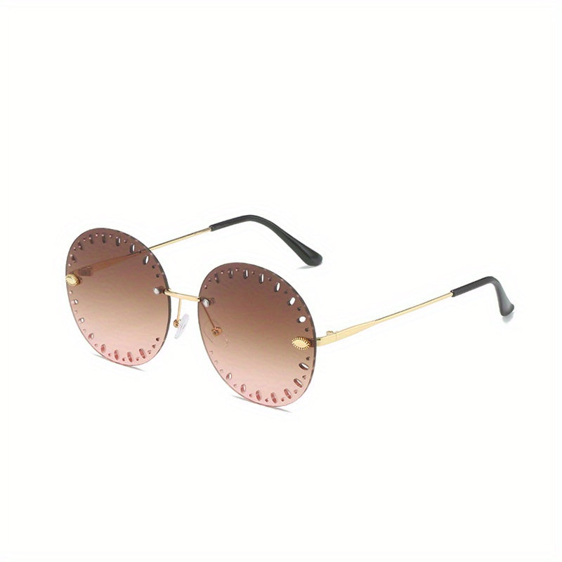 Rimless Round Sunglasses Ombre Lens Hollow Glasses