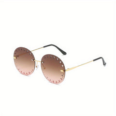 Rimless Round Sunglasses Ombre Lens Hollow Glasses