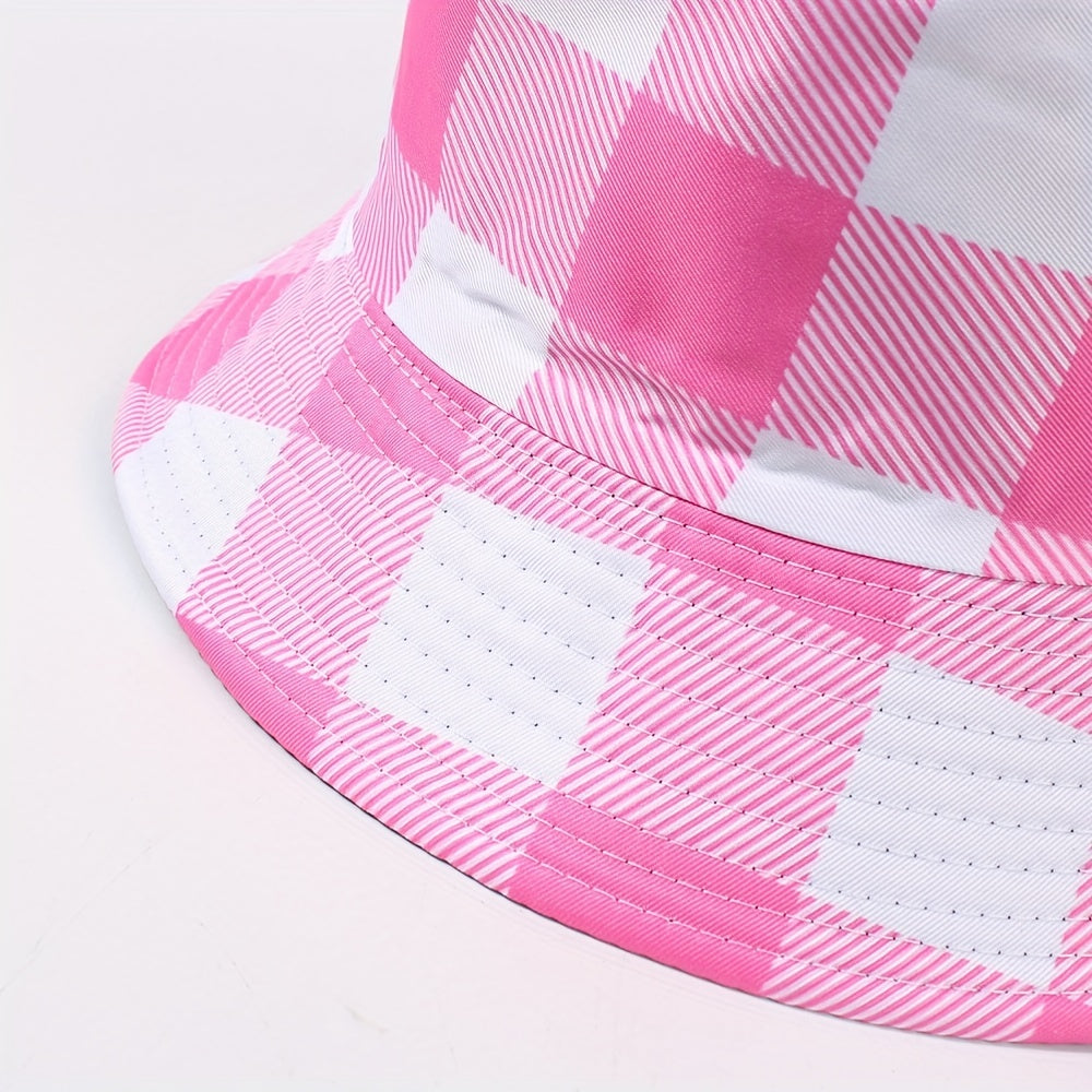 Chessboard Pattern Reversible Bucket Hat Unisex Fisherman Cap